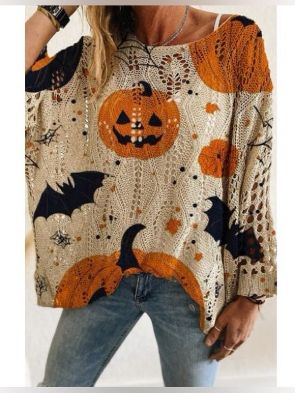 BRAND NEW WITH TAGS Halloween Pumpkin & Bat Crochet Top